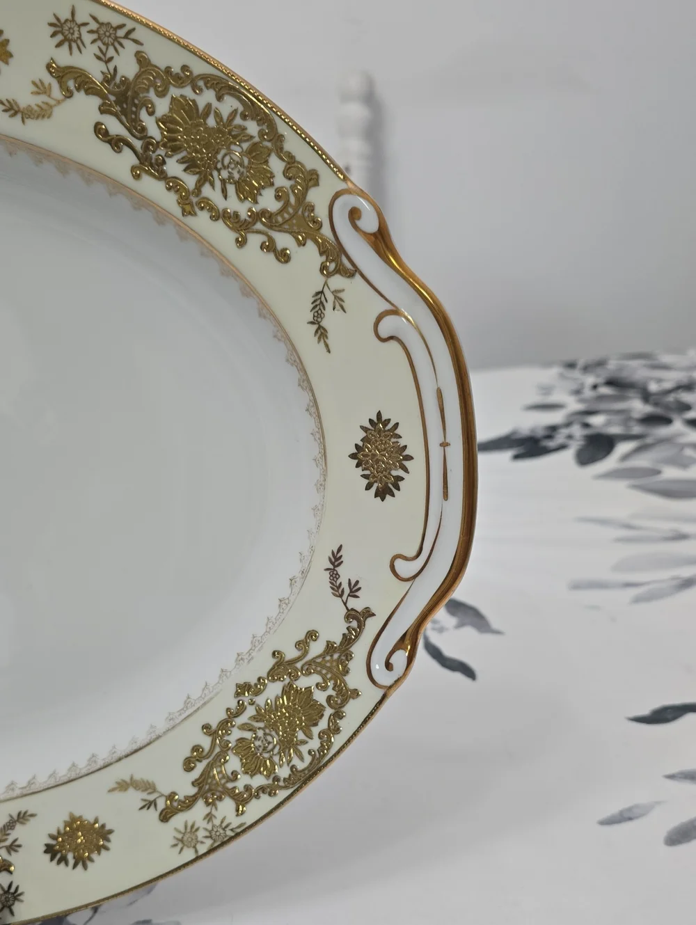 Vintage Wiss China Oval Serving Tray Porcelain Japan White Gold Floral Filigree